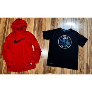 Nike Elite Boys Medium Dri-fit Short Sleeve T-shirt‎ Long Hoodie Lot Of 2 EUC